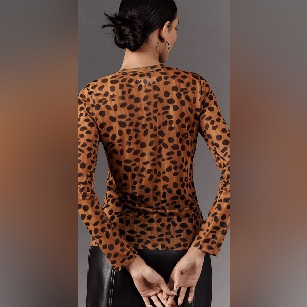 Anthropologie Porridge Leopard Print Mock Neck Long Sleeve Top - Picture 6 of 8